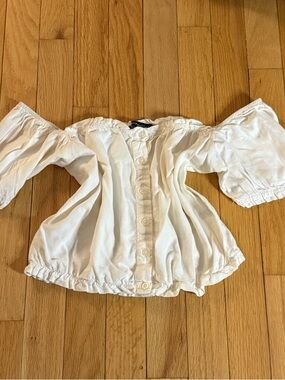 Brandy Melville White Off-Shoulder Puff Sleeve Button Front Top